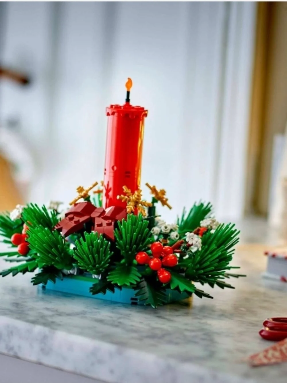 Lego Red Candle Holiday Wreath Centerpiece